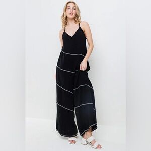 Women’s Jumpsuit - Ces Femme Black Very Wide Leg Black W/ White Accents
